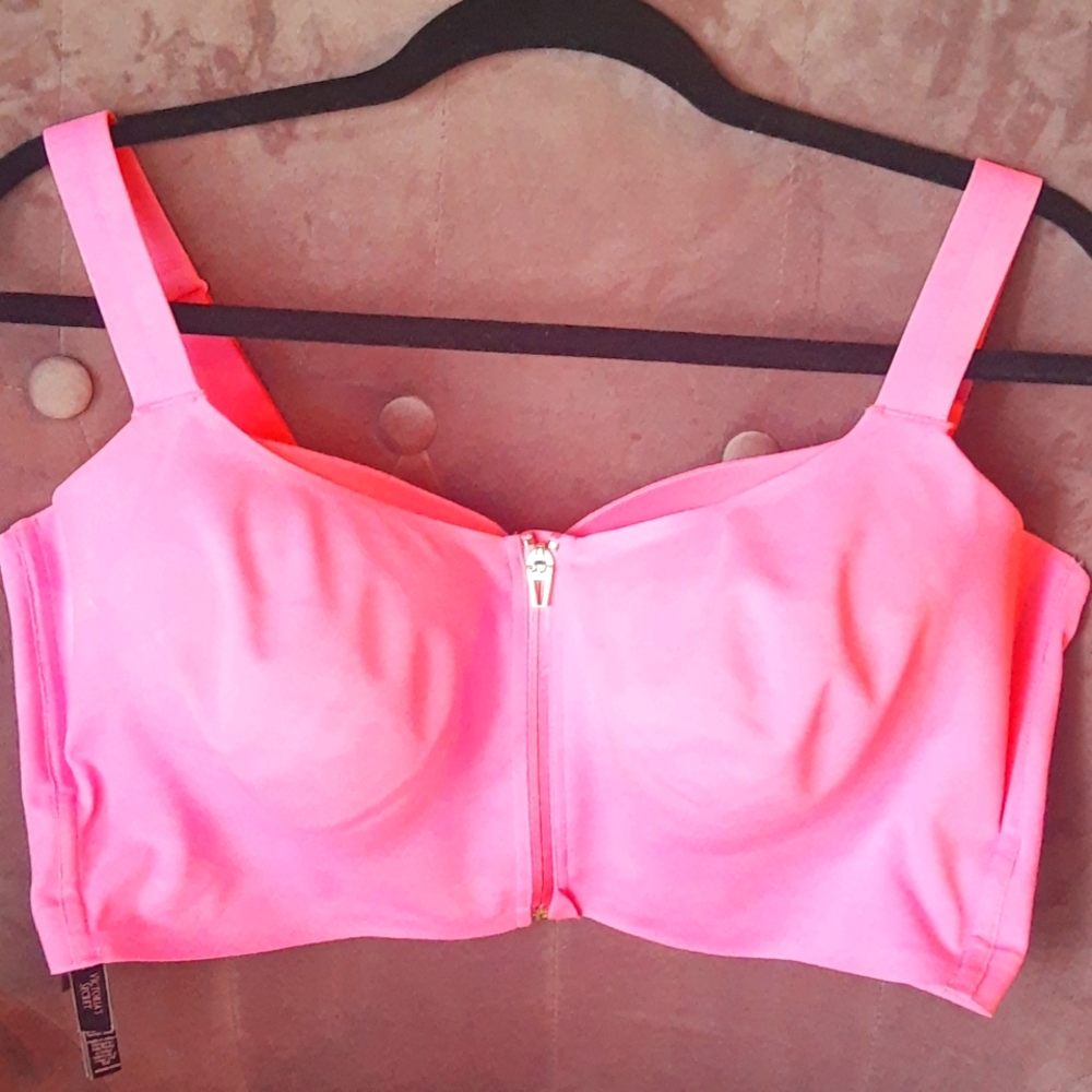 NWOT VICTORIA'S SECRET HOT PINK ZIP UP SUPER SUPPORTIVE SPORTS BRA
